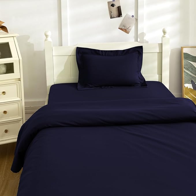 3 Piece Toddler Sheet Set,Navy Basics Bed Sheet Set for Toddler,Microfiber 3-Piece Sheet Set Soft Breathable Crib Bedding Set for Kids,Includes Flat Sheet, Fitted Sheet, Pillowcase