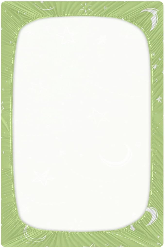 Bright Green Moons and Stars Crib Sheets Standard Crib Toddler Mattresses Cover Fitted Baby Bed Sheet Breathable Crib Mattress Sheet for Girls Boys 39''x27''x9''
