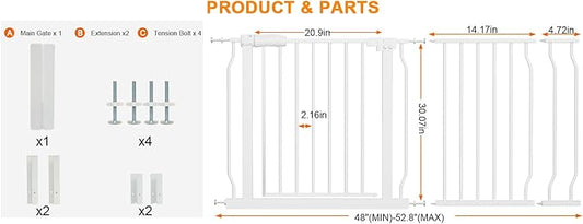 HOOEN Extra Wide Baby Gates 48-53 Inch Indoor Child Gate for Kid or Pet Dogs Walk Through Pressure Mounted Baby Gate for Doorway Stairs Living Room