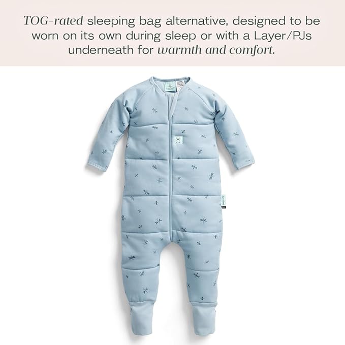ergoPouch Sleep Onesie 2.5 TOG – Warm Baby Romper & Sleep Layer with Full-Zip, Guarding Against Blankets, Breathable & Movement-Friendly, Ideal for Transitional Sleeping (6-12 Months, Dragonflies)