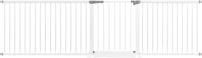60.5"-113" Wide Baby Gate Extra Long, Large Dog Gate Indoor, Child Proof Gate, Kiddie Gates, Baby Gate for Doorways. White, Dog Gates for The House. Extra Tall Pet Gate.