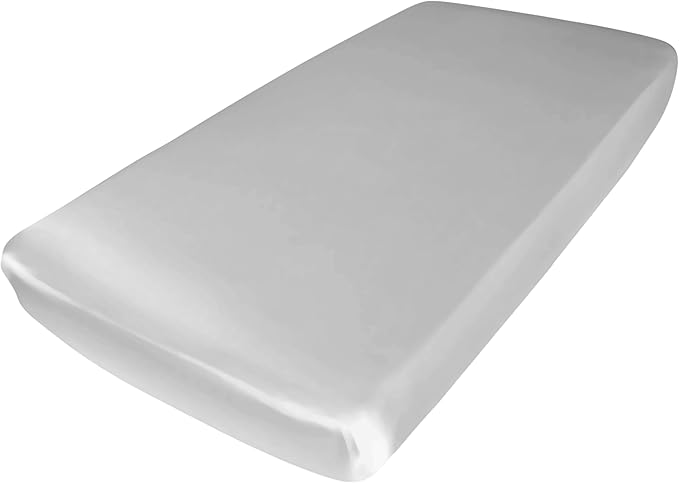 Mulberry Park Fitted Silk Crib Sheet - Grade 6A Pure 19 Momme Toddler Bedding - Gentle on Baby's Delicate Skin, Helps with Bald Spot, Eczema, Dry Skin & Cradle Cap - 28" x 52" / Sleepy Silver