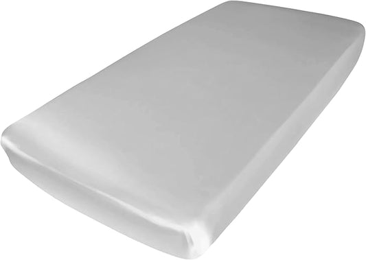 Mulberry Park Fitted Silk Crib Sheet - Grade 6A Pure 19 Momme Toddler Bedding - Gentle on Baby's Delicate Skin, Helps with Bald Spot, Eczema, Dry Skin & Cradle Cap - 28" x 52" / Sleepy Silver