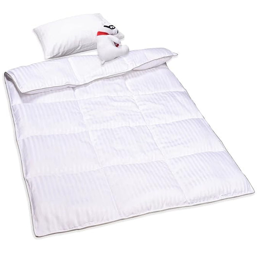 ZPECC Toddler Down Alternative Comforter, 39x47 Hypoallergenic Baby Blanket Quilt, Soft Breathable Lightweight All Season Kids Duvet Insert for Crib Stroller Cot Daycare, White Stripe