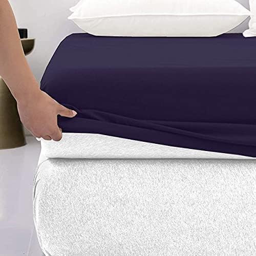 600 Thread Count Cotton Fitted Sheet for Queen Size|100% Egyptian Cotton Fitted Sheet|1 Piece Fitted Sheet Comfy, Ultra Soft, Breathable|16 Inch Deep Pocket Fitted Sheet in Navy Blue Solid