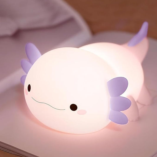 Axolotl Night Light for Kids,Cute Purple Axolotl Lamp ,LED Squishy Nursery Nightlight, Soft Silicone Novelty Animal Bedside Touch Lamp, Room Decor,Axolotl Gifts for Mom Girls Baby,Valentine's Day Gift