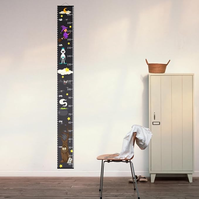 Baby Height Growth Chart - Canvas Height Chart for Kids Baby Child Toddler Boys Girls Growth Chart for Wall Room Nursery Decor Hangable and Removable Measuring Wall Ruler (Witch, Black Wood)