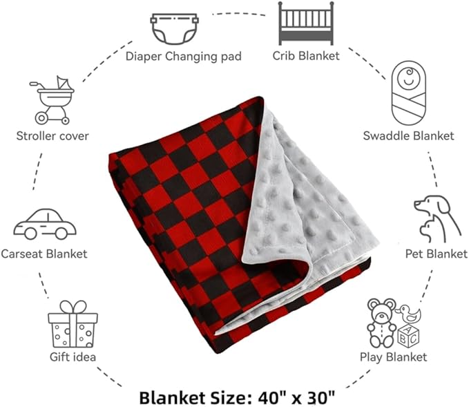 2 Pack Soft Black and White Checkered Baby Blankets for Unisex Girls or Boys Breathable Gender Neutral Nursery Double Layer Blankets with Dotted Backing for Newborn Toddlers (Red and Black)