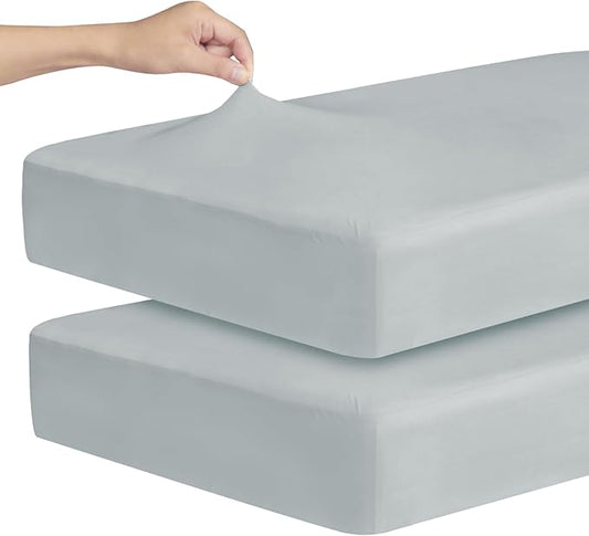 Stretchy Crib Sheets for Boys Girls, 2 Pack - Fitted Crib Sheets Neutral for Standard Crib and Toddler Bed Mattress 52" x 28", Soft and Breathable, Grey
