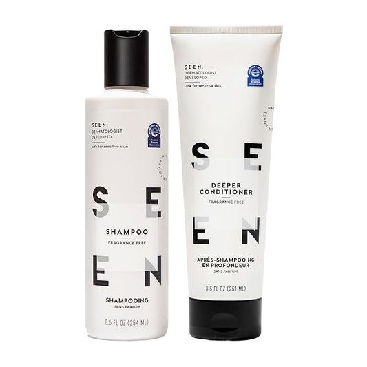 SEEN Shampoo & Deeper Conditioner Bundle, Fragrance-Free - Non-Comedogenic & Hair Care - Dermatologist-Developed, Safe for Sensitive, Eczema & Acne-Prone Skin