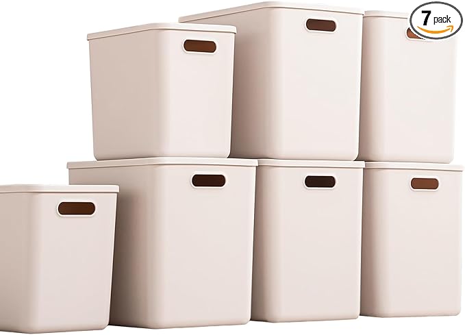 GUMEIGODA Plastic Storage Bins with lids,Storage Baskets,Container with handle,Storage Organizer Bins for Shelves,Office,Bedrooms,Closets, Cabinets(Grey，5XL+2L)