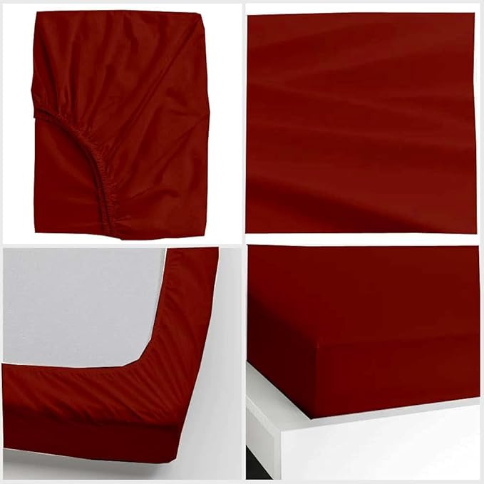 600 Thread Count Cotton Fitted Sheet for RV King Size|100% Egyptian Cotton Fitted Sheet|1 Piece Fitted Sheet Comfy, Ultra Soft, Breathable|16 Inch Deep Pocket Fitted Sheet in Burgundy Solid