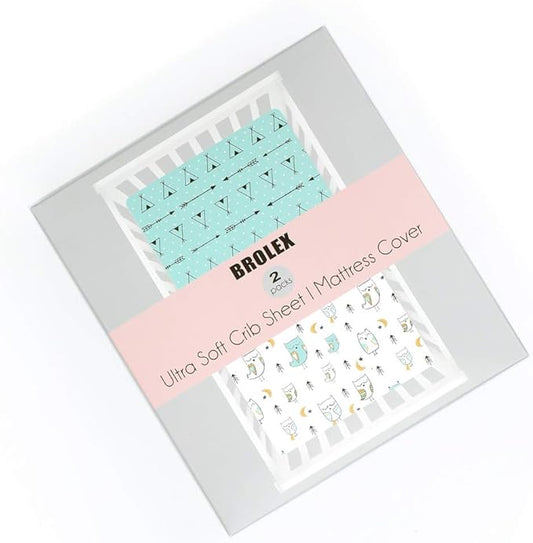 BROLEX Baby Fitted Crib Sheets: Kid Crib Sheets - Set of 2 for Toddler Standard Size Crib Mattress for Boys and Girls - Jersey Knit Crib Bed Sheets Arrow Owl