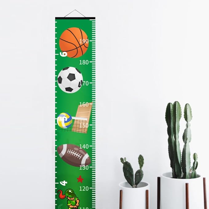 Baby Growth Chart for Wall - Height Chart for Kids Nursery Decor Wall Hanging Measurement Ruler with Black Scroll Toddlers Room Decor Birthday Christmas Gifts for Boys Girls 79"X7.9" (Sports Balls)