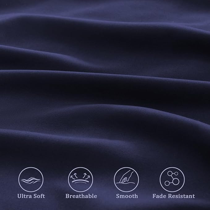 3 Piece Toddler Sheet Set,Navy Basics Bed Sheet Set for Toddler,Microfiber 3-Piece Sheet Set Soft Breathable Crib Bedding Set for Kids,Includes Flat Sheet, Fitted Sheet, Pillowcase