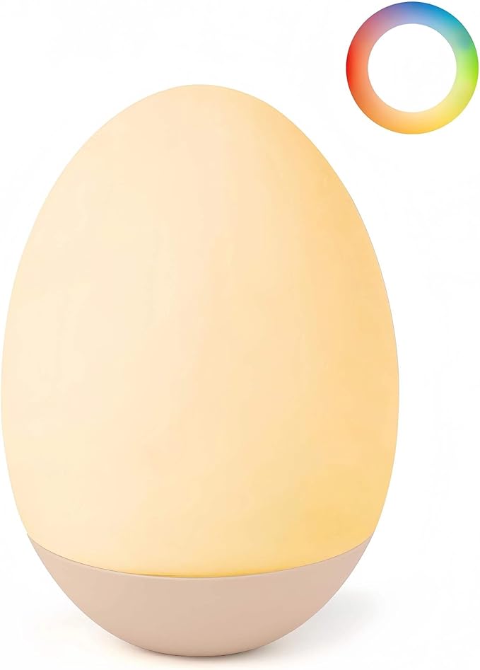 NAWIQI Egg Baby Night Light for Nursery & Breastfeeding – Portable Touch Light with 7 RGB Colors, Stepless Dimming, Rechargeable, BPA-Free Soft Silicone, Compact Lamp for Kids & Newborns