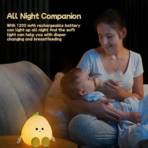 DNBFLLK Grapefruit Night Light for Nursery - Silicone Touch Lamp, 3 Adjustable Brightness, USB-C Rechargeable, Baby-Safe Bedside Light, Toddler Sleep Training & Kids Room Decor