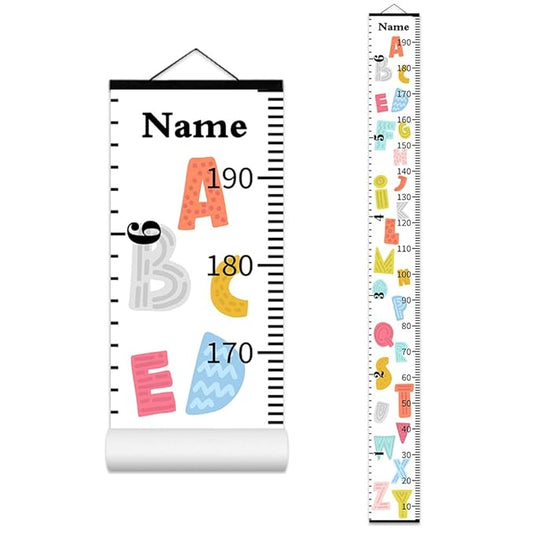 Personalized Growth Chart for Kids, Baby Height Chart with Custom Name, 77"x7.9" Canvas and Black Wood Height Measuring Rulers for Boys Girls Removable Wall Ruler Hanging for Nursery Decor - Alphabet