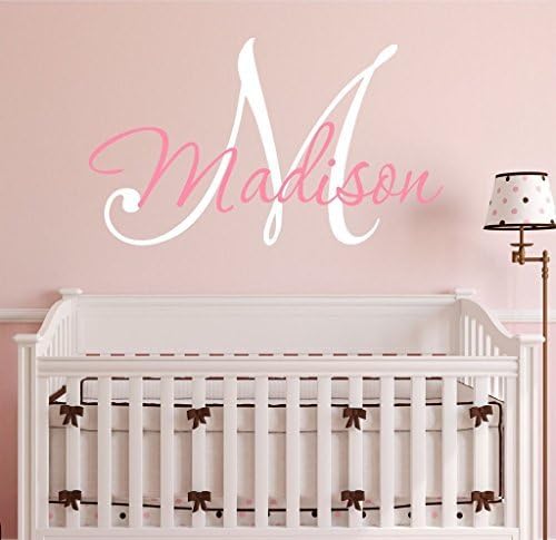 Decor Designs Decals Nursery Girls Personalized Custom Name Vinyl Wall Art Decal Sticker, Bedroom Baby and Childrens Decor, (Multiple Size Choices) (Name with Initial)
