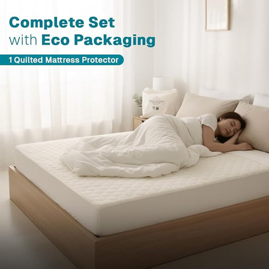 FABDREAMS Organic Quilted Mattress Protector Twin Size | Mattress Pad| Mattress Cover| Naturally Breathable | Noiseless| Fits up to 17" Deep Pockets| Temperature Regulating | Ivory