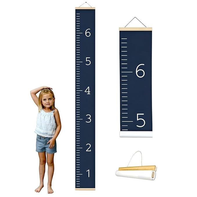 Morxy Canvas Growth Chart for Kids - Unisex Kids Room Wall Decor - Measuring Height Chart- Wall Tape with Height Chart for Kids (Canvas, Plain Steel Blue)
