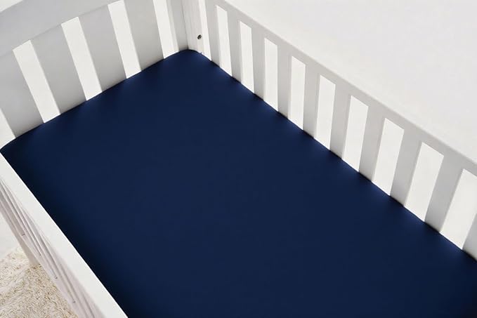 American Baby Company 2 Pack Fitted Crib Sheets 52" x 28" - Ultra Soft Microfiber Crib and Toddler Bed Sheets, White/Navy, Neutral for Boys & Girls