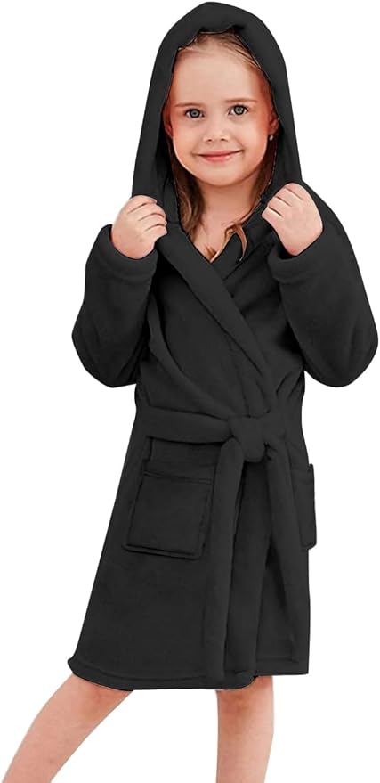 Umeyda Girls & Women Fleece Hooded Robes, Soft Fuzzy Bathrobe Warm Plush Fluffy Bath Robe for Kids Womens