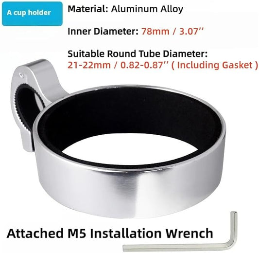 Premium Aluminium Bike Handlebar Cup Holder - Secure, Stylish, and Versatile, Baby Strollers Available (A Cup Holder-Silver)