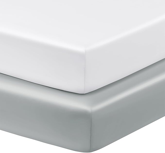 Horbaunal 2 Pack Satin Crib Sheets for Baby, 52" x 28" x 8" Silky Fitted Crib Sheets, Soft Toddler Sheet Baby Mattress Sheet, White & Grey