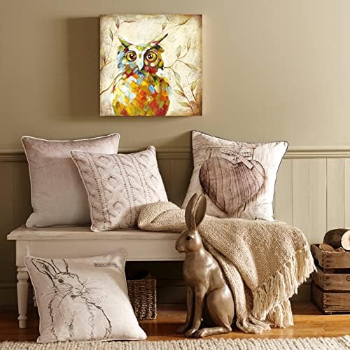 Funny Animal Owl Oil Paintings Canvas Wall Art for Kid's Room Decoration Wall Decor Ready to Hang 24x24 inch