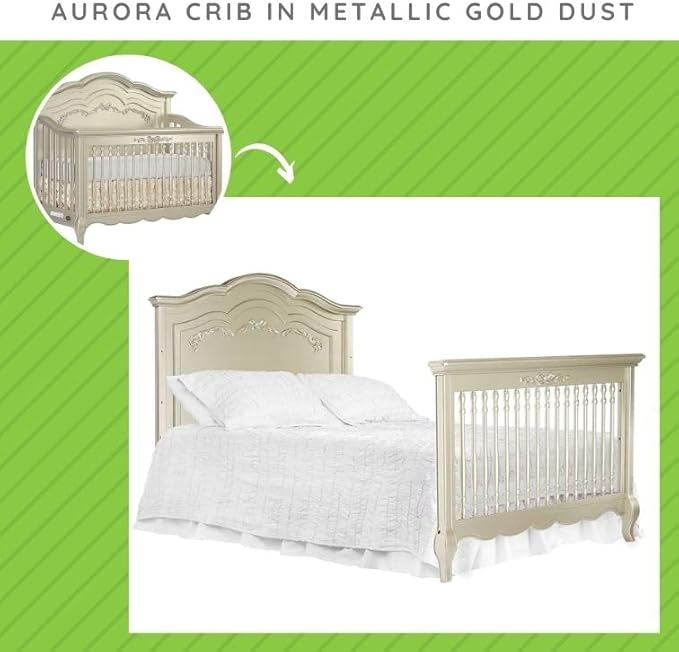 Toddler Bed Safety Guard Rail for Evolur Baby Convertible Cribs - Solid Wood Rail for Convertible Crib to Toddler Bed Conversion - Safety Bed Rail for Children (Metallic Gold Dust, Model 846)