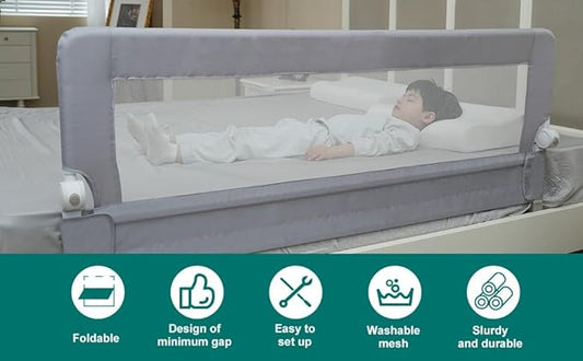 Toddler Bed Rails, 51 Inch Foldable Bed Rail for Toddlers, Baby Bed Rail Guard for Twin, Full, Queen Size Bed, Box, Platform Bed, with Reinforced Safety System