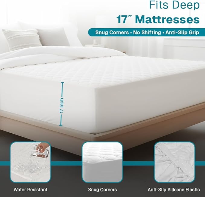 FABDREAMS Organic Quilted Mattress Protector Cal King Size | Mattress Pad| Mattress Cover| Naturally Breathable | Noiseless| Fits up to 17" Deep Pockets| Temperature Regulating | White
