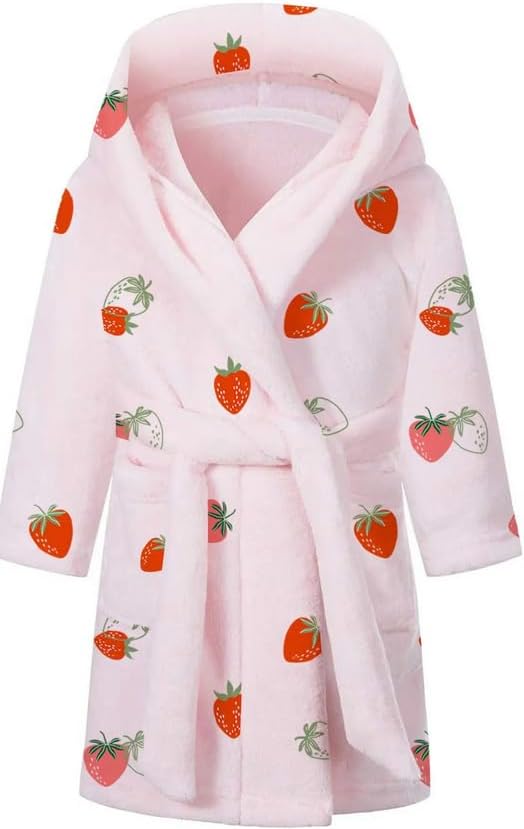 Umeyda Girls Fleece Hooded Robes, Warm Printed Bath Robe for Kids Soft Fuzzy Bathrobe for Gifts