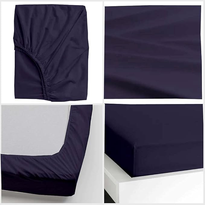 600 Thread Count Cotton Fitted Sheet for Twin Size|100% Egyptian Cotton Fitted Sheet|1 Piece Fitted Sheet Comfy, Ultra Soft, Breathable|16 Inch Deep Pocket Fitted Sheet in Navy Blue Solid