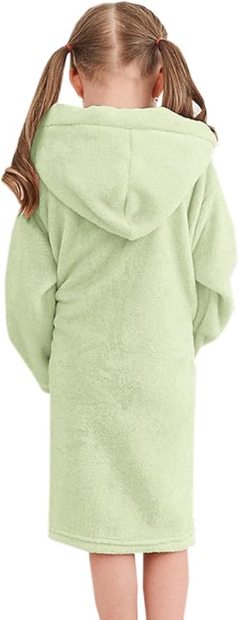 Girls Fleece Hooded Robes, Kids Soft Premium Fuzzy Bathrobe for Gifts, 2-12 Years