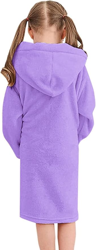 Umeyda Girls & Women Fleece Hooded Robes, Soft Fuzzy Bathrobe Warm Plush Fluffy Bath Robe for Kids Womens