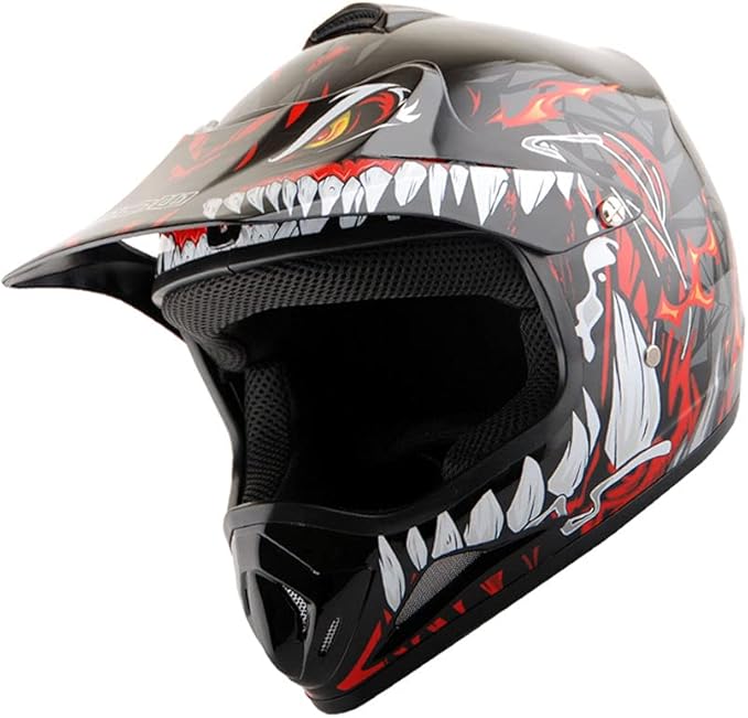 WOW Youth Kids Motocross BMX MX ATV Dirt Bike Dianosour Helmet Dragon + Goggles + Martian Youth Glove Bundle: HJOY MG Bundle