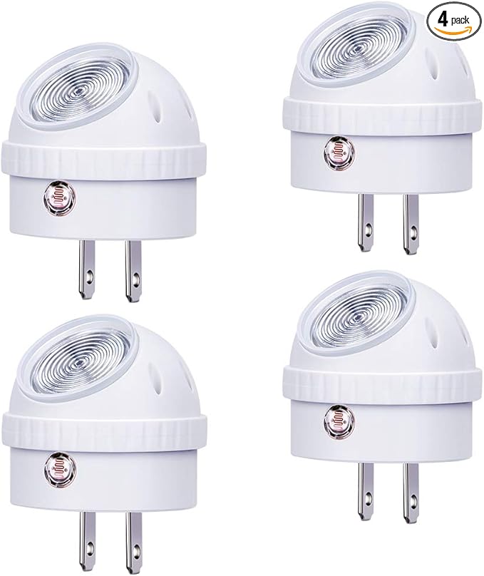 Emotionlite Plug-in Night Lights, Neutral White LED Nightlight, 360° Rotation, Dusk to Dawn Sensor, Kids, Adult, Bedroom, Hallway, Bathroom,Kitchen, Stairways, Corridor, 4 Pack