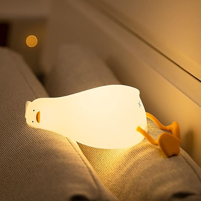 LiuXxdym Lying Flat Duck Night Light, Cute Silicone Light Up Duck, 3 Level Dimmable Nursery Nightlight, LED Duck Lamp, Rechargeable Bedside Touch Lamp for Breastfeeding Toddler Baby Kids Decor