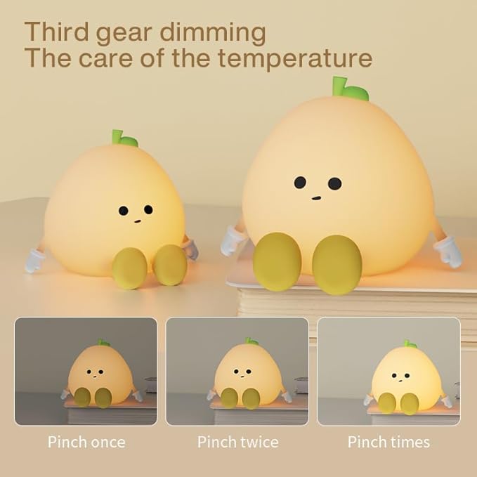 DNBFLLK Grapefruit Night Light for Nursery - Silicone Touch Lamp, 3 Adjustable Brightness, USB-C Rechargeable, Baby-Safe Bedside Light, Toddler Sleep Training & Kids Room Decor