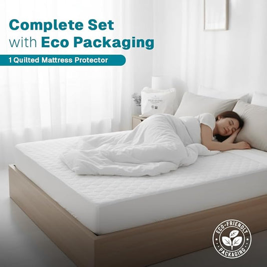 FABDREAMS Organic Quilted Mattress Protector Twin XL Size | Mattress Pad| Mattress Cover| Naturally Breathable | Noiseless| Fits up to 17" Deep Pockets| Temperature Regulating | White