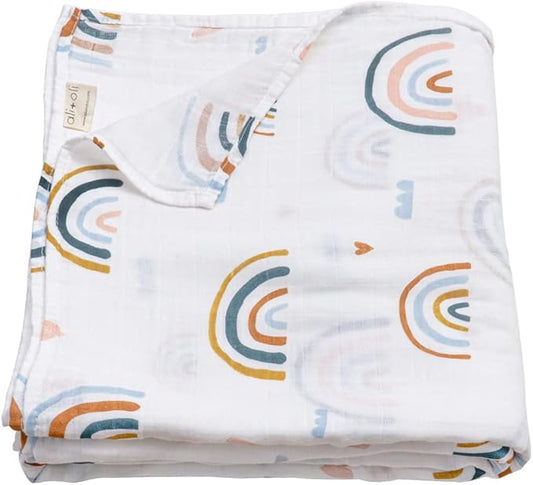 Ali+Oli Muslin Swaddle Blanket for Baby (Rainbow) Large 47" x 47" Soft Rayon Made from Bamboo & Organic Cotton, Machine Washable Receiving Blanket Wrap for Newborn to Toddler