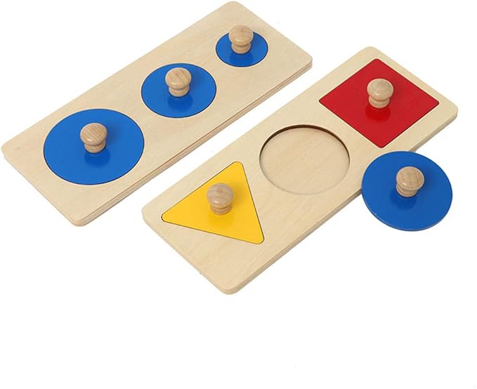 Montessori Multiple & Single Shape Puzzles - Jumbo Knob Wooden Geometry & Color Sorter for Toddlers