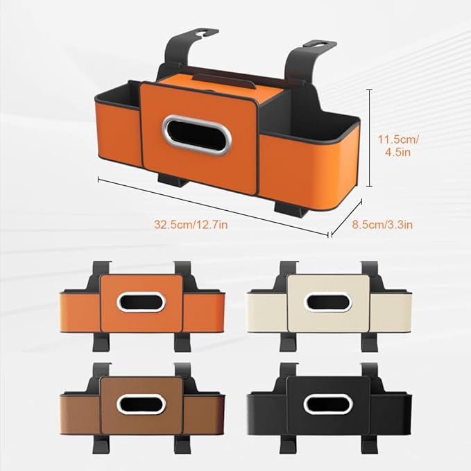 ANYSENT 3-in-1 Car Backseat Organizer with Cup Holder, Tissue Box, Trash Bin & Hooks,Multifunctional Back Seat Car Organizer for Hold Phones, Snacks, Drinks, and Handbags (Brown)