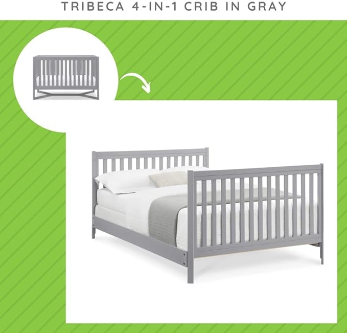 Full-Size Conversion Kit Bed Rails Compatible with Tribeca Convertible Crib by Delta Children - Solid Wood Rail #0050 - Toddler & Adult Bed Rail for Full-Size - Nursery Furniture (Grey - 026)