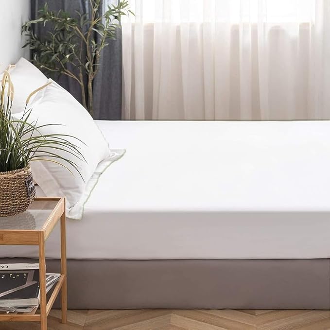 Mattress Protector Twin Size 100% Waterproof Zippered Cover, 15 Inches Deep, Six-Sided Mattress Encasement for Bed, Zipper Closure Style (White)