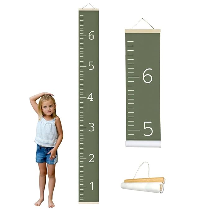 Morxy Canvas Growth Chart for Kids - Unisex Kids Room Wall Decor - Measuring Height Chart- Wall Tape with Height Chart for Kids (Canvas, Plain Olive)