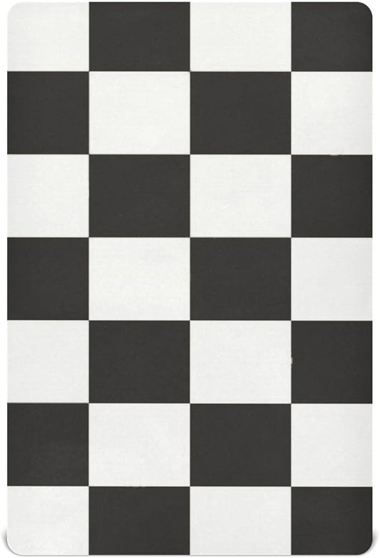 Checkered Black Crib Sheets Standard Crib Toddler Mattresses Cover Fitted Baby Bed Sheet Breathable Crib Mattress Sheet for Girls Boys 39''x27''x9''