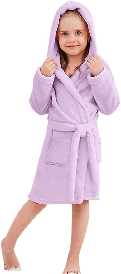 Umeyda Girls Fleece Hooded Robes, Warm Printed Bath Robe for Kids Soft Fuzzy Bathrobe for Gifts
